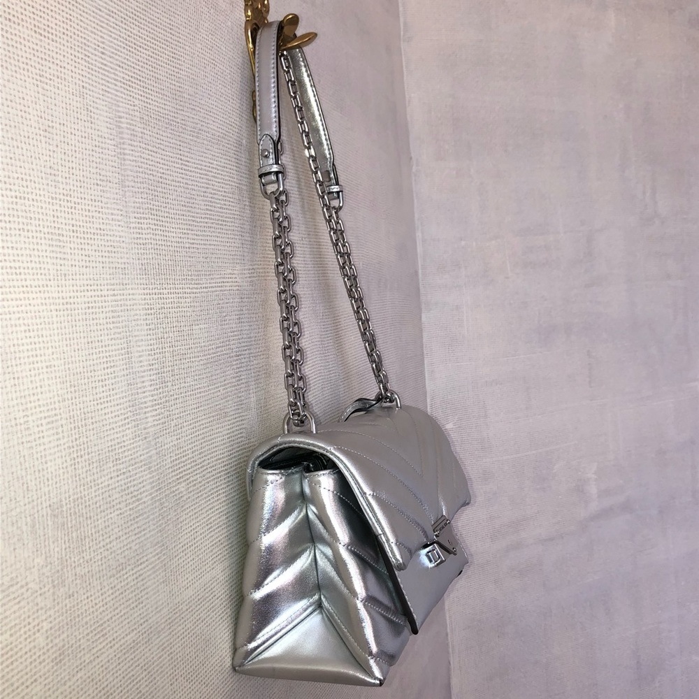 NWT Michael Kors Silver Metallic Cece Quilted handbag